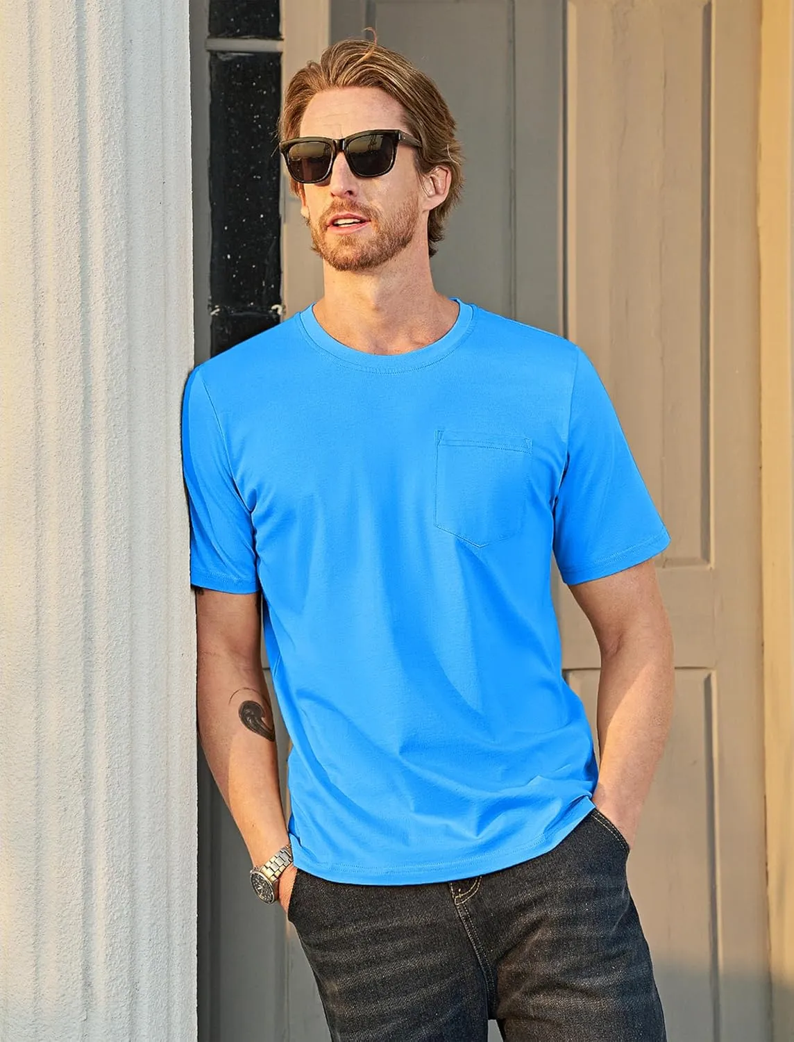 MAGCOMSEN Mens Pocket T Shirts Short Sleeve Cotton Moisture Wicking Plain Tshirts Casual Lightweight Summer Basic Tees