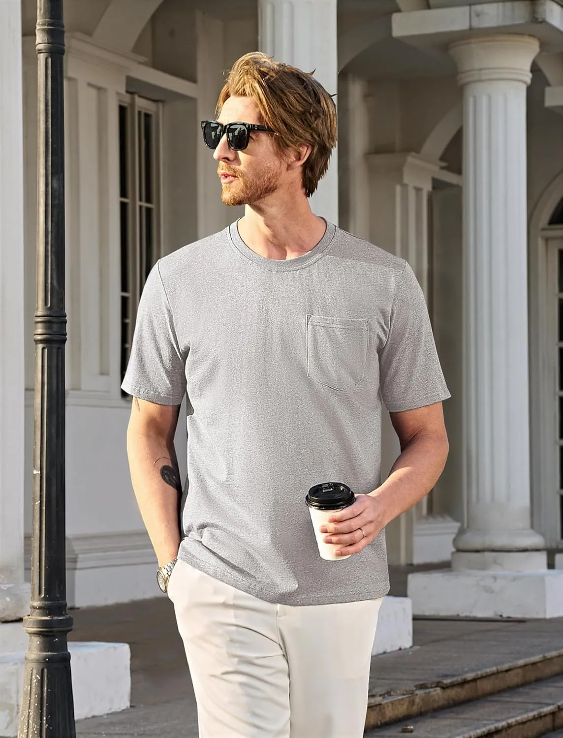 MAGCOMSEN Mens Pocket T Shirts Short Sleeve Cotton Moisture Wicking Plain Tshirts Casual Lightweight Summer Basic Tees