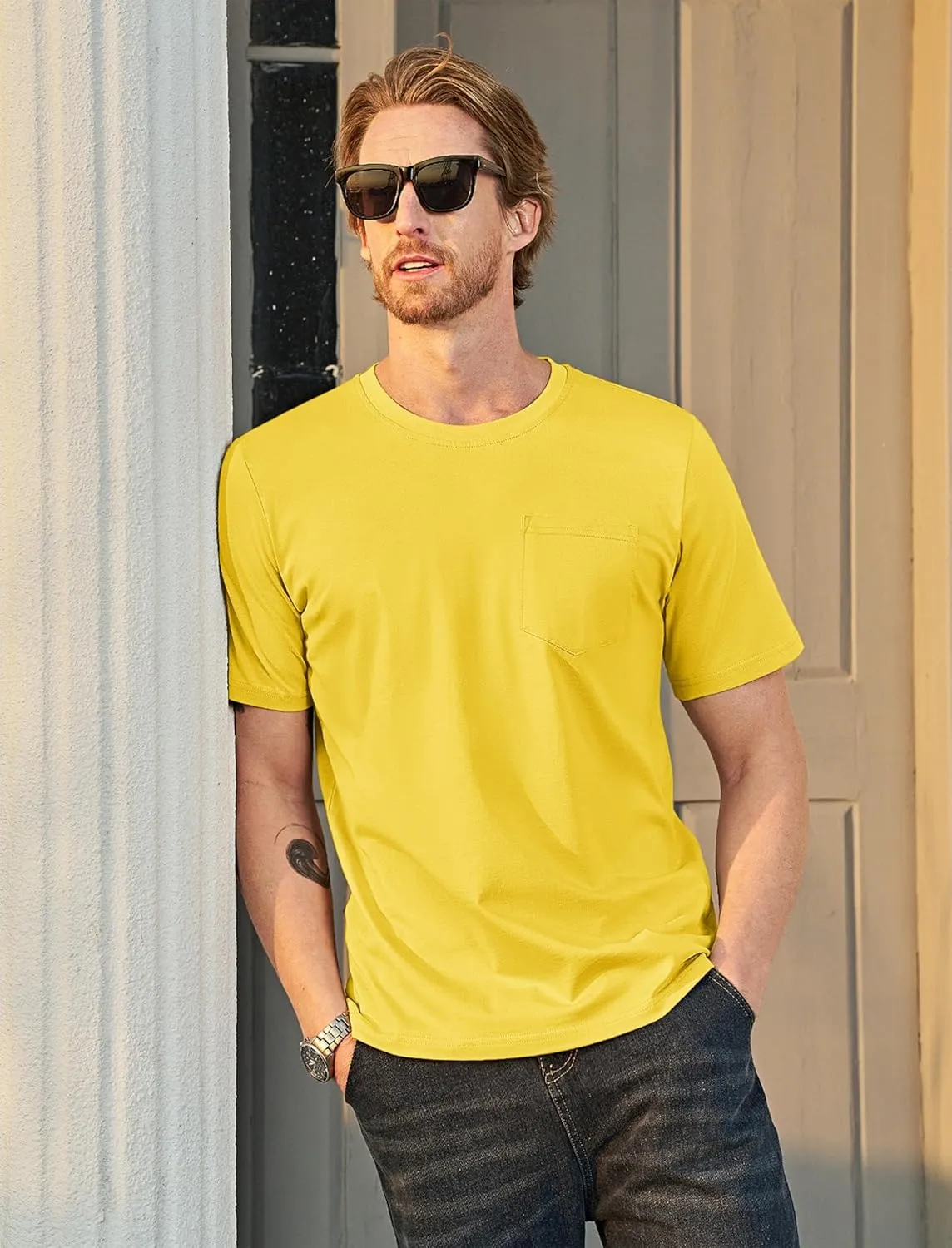 MAGCOMSEN Mens Pocket T Shirts Short Sleeve Cotton Moisture Wicking Plain Tshirts Casual Lightweight Summer Basic Tees