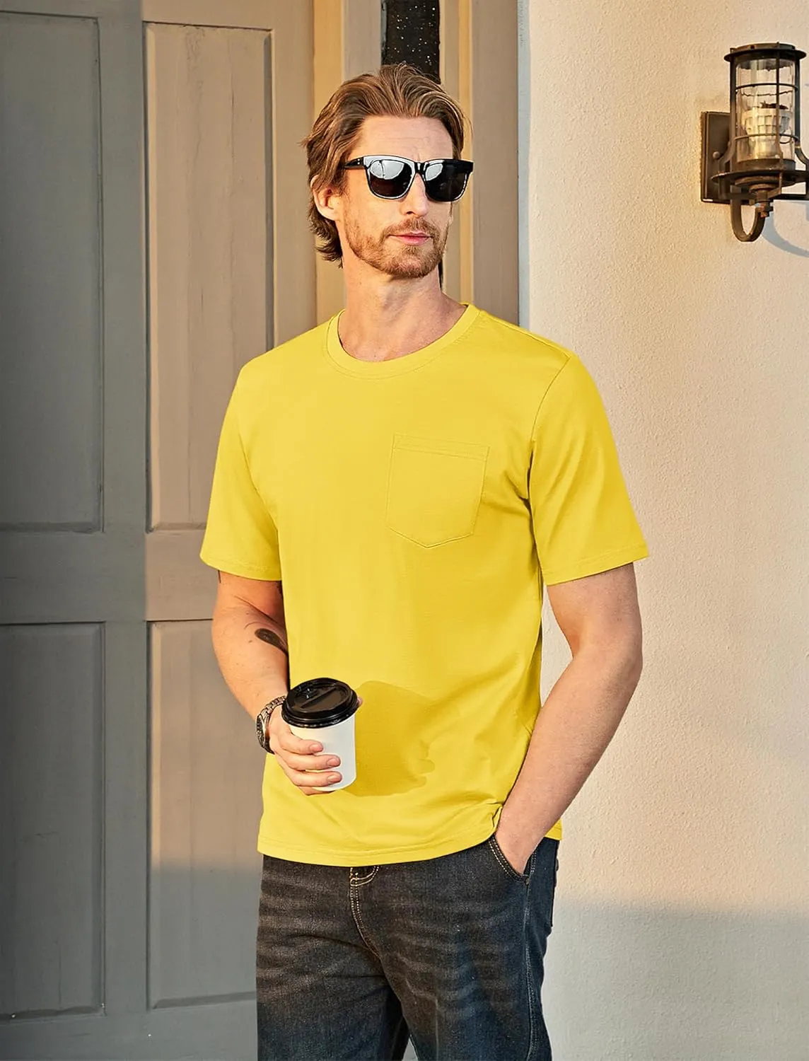 MAGCOMSEN Mens Pocket T Shirts Short Sleeve Cotton Moisture Wicking Plain Tshirts Casual Lightweight Summer Basic Tees