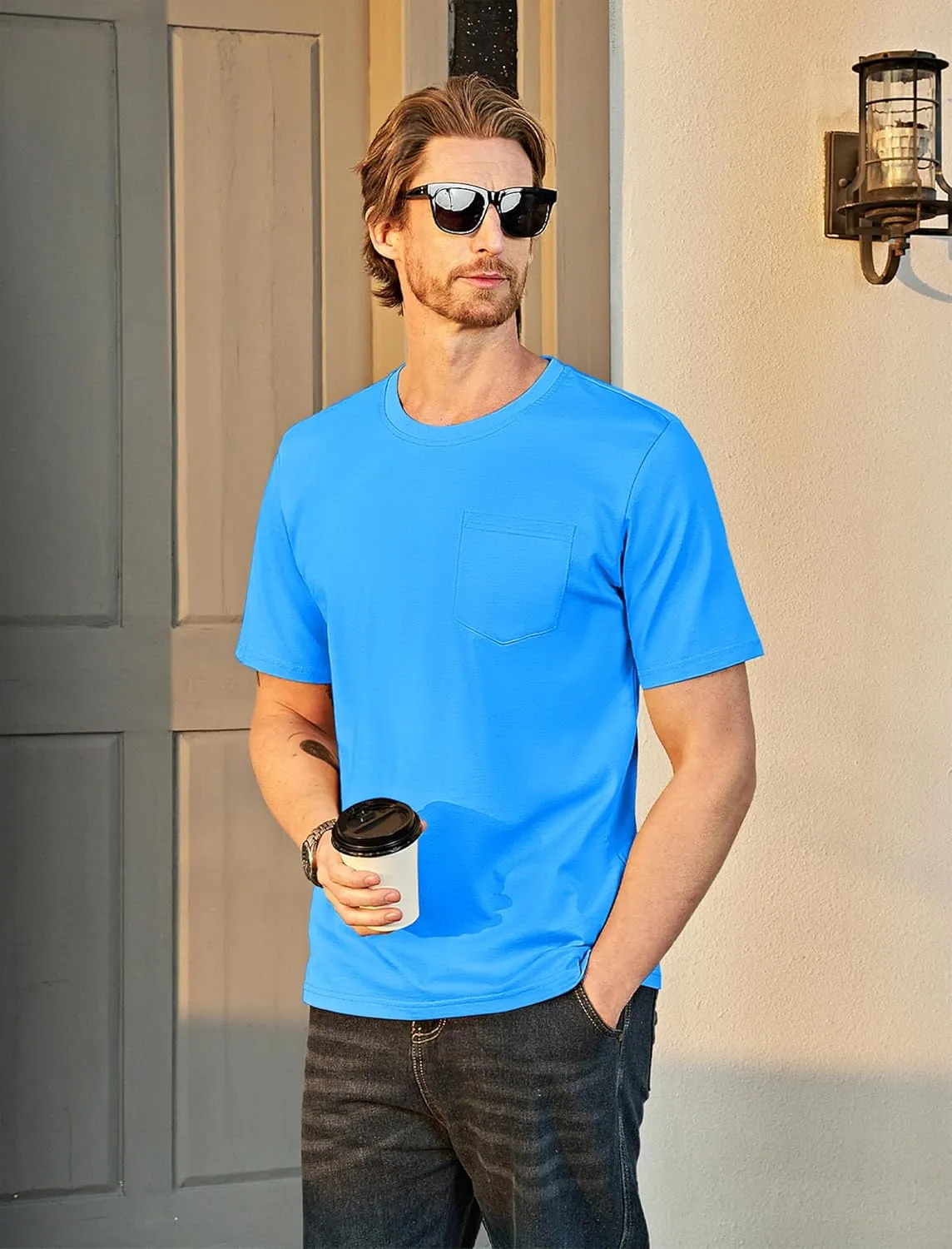 MAGCOMSEN Mens Pocket T Shirts Short Sleeve Cotton Moisture Wicking Plain Tshirts Casual Lightweight Summer Basic Tees