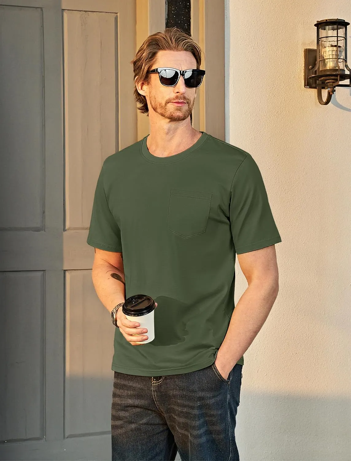MAGCOMSEN Mens Pocket T Shirts Short Sleeve Cotton Moisture Wicking Plain Tshirts Casual Lightweight Summer Basic Tees