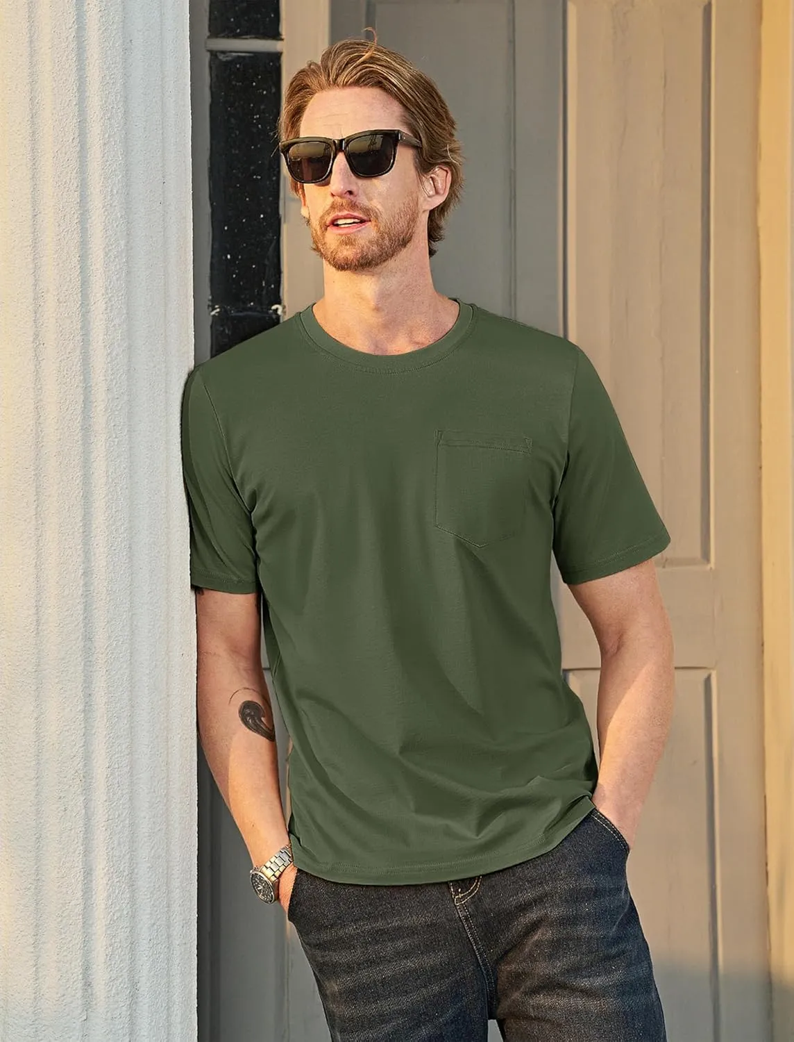 MAGCOMSEN Mens Pocket T Shirts Short Sleeve Cotton Moisture Wicking Plain Tshirts Casual Lightweight Summer Basic Tees