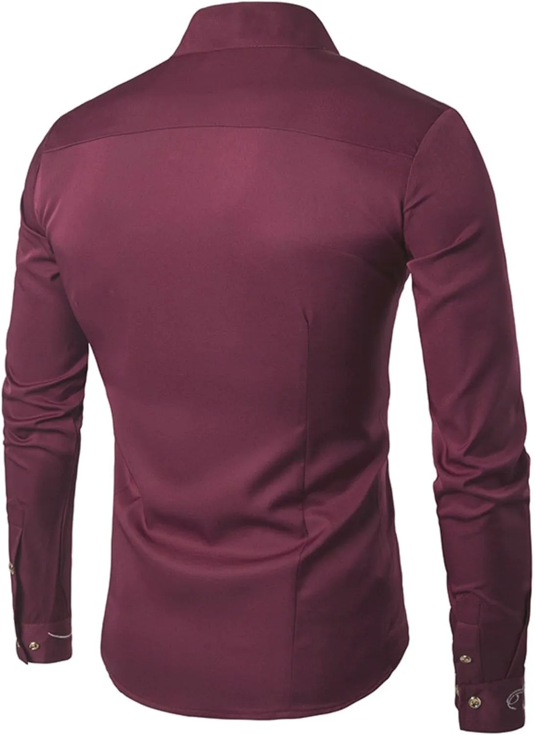 Maiyifu-GJ Men's Irregular Hem Slim Fit Shirt Long Sleeve Button Down Muscle Shirts Casual Retro Banded Collar Dress Shirt