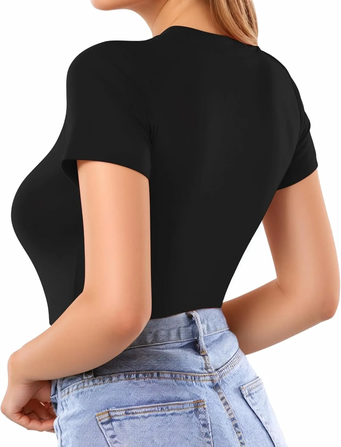 MANGOPOP Women's Round Neck Short Sleeve T Shirts Basic Bodysuits