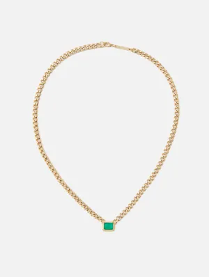Medium Curb Chain Emerald Cut Emerald Bezel Necklace