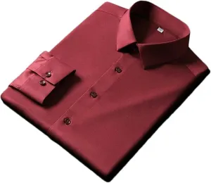 Men Casual Dress Shirts Long Sleeved Solid Color Shirt Non Ironing and Wrinkle Resistant Business Top