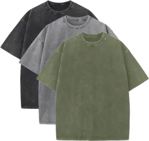 Men Casual Oversized T-Shirts Cotton Acid Washed Vintage Tee Tops Short Sleeves Loose Fit Basic Shirts
