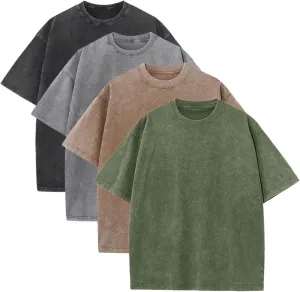 Men Casual Oversized T-Shirts Cotton Acid Washed Vintage Tee Tops Short Sleeves Loose Fit Basic Shirts