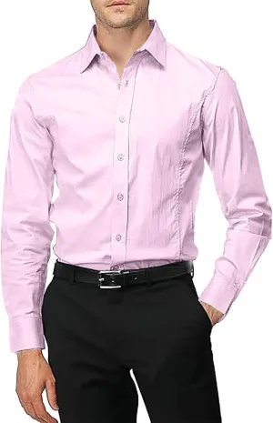 Men Dress Shirts Long Sleeve Wrinkle-Free Solid Formal Shirt Slim Fit Non-Ironing Business Casual Button Down Shirts