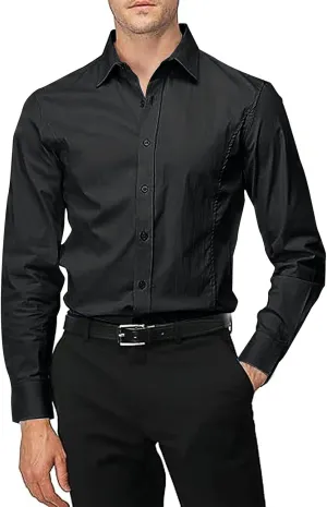 Men Dress Shirts Long Sleeve Wrinkle-Free Solid Formal Shirt Slim Fit Non-Ironing Business Casual Button Down Shirts