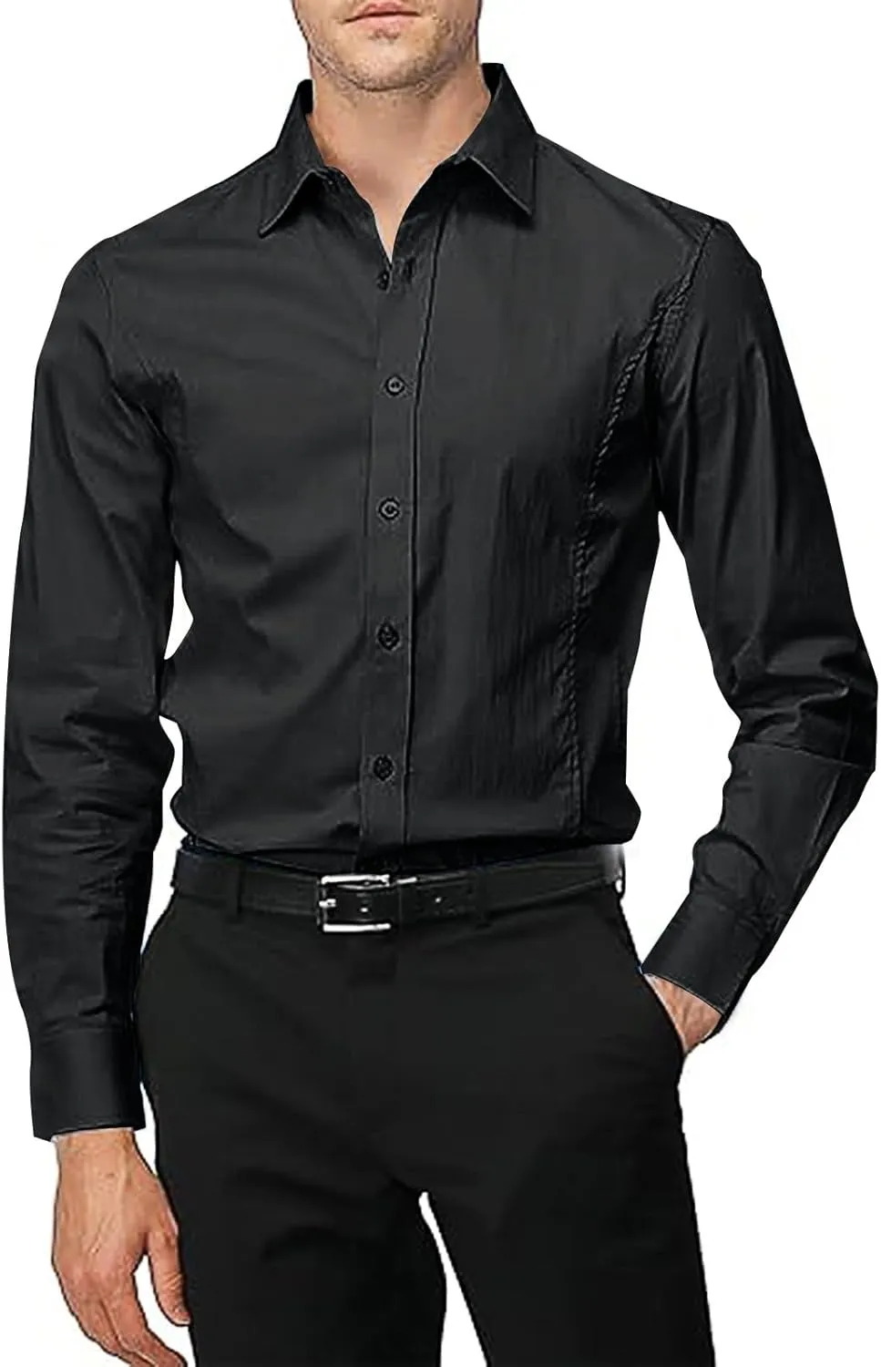 Men Dress Shirts Long Sleeve Wrinkle-Free Solid Formal Shirt Slim Fit Non-Ironing Business Casual Button Down Shirts