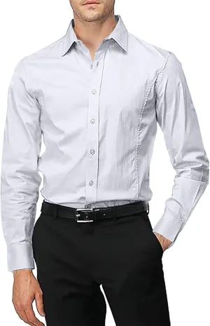 Men Dress Shirts Long Sleeve Wrinkle-Free Solid Formal Shirt Slim Fit Non-Ironing Business Casual Button Down Shirts