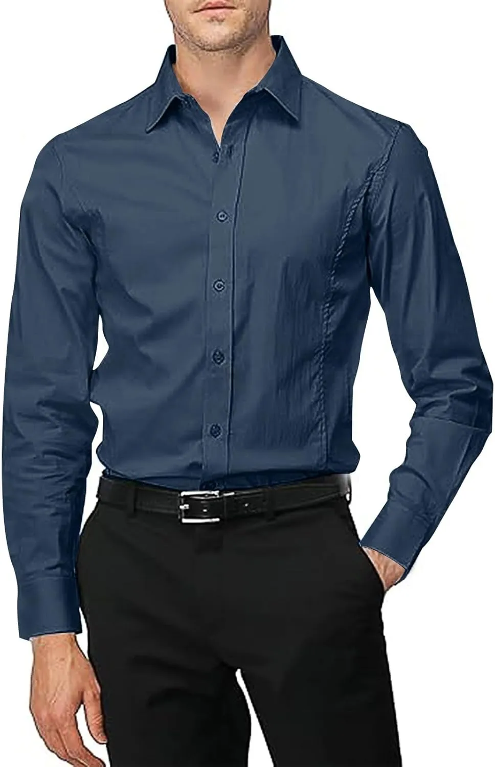 Men Dress Shirts Long Sleeve Wrinkle-Free Solid Formal Shirt Slim Fit Non-Ironing Business Casual Button Down Shirts