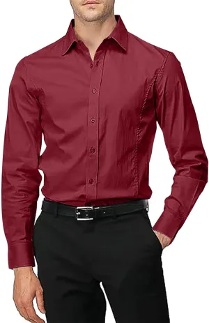 Men Dress Shirts Long Sleeve Wrinkle-Free Solid Formal Shirt Slim Fit Non-Ironing Business Casual Button Down Shirts
