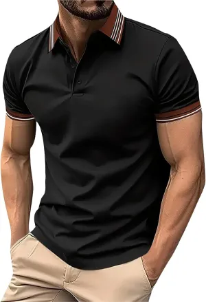 Mens Athletic Short Sleeve Polo Shirts 2025 Casual Golf Shirts Buttons Collared Solid T Shirts with Pocket