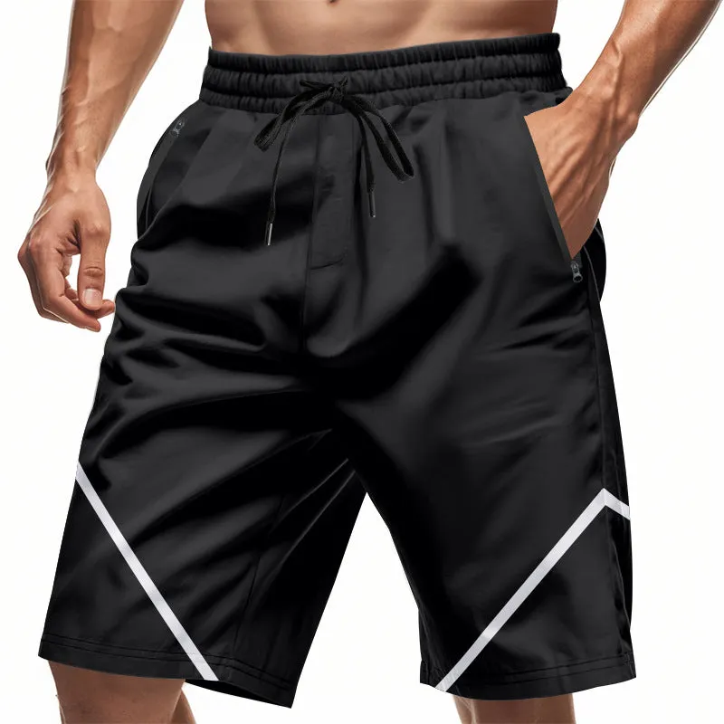 Mens Athletic Shorts  Quick Dry  Loose Fit  Knee Length  Zipper Pockets  Drawstring