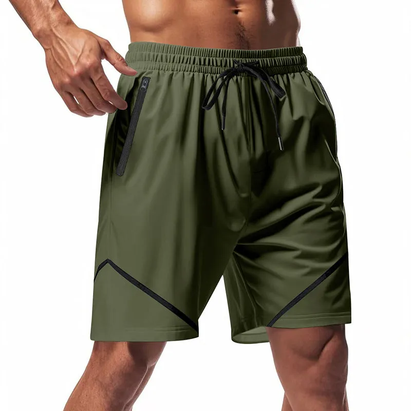 Mens Athletic Shorts  Quick Dry  Loose Fit  Knee Length  Zipper Pockets  Drawstring