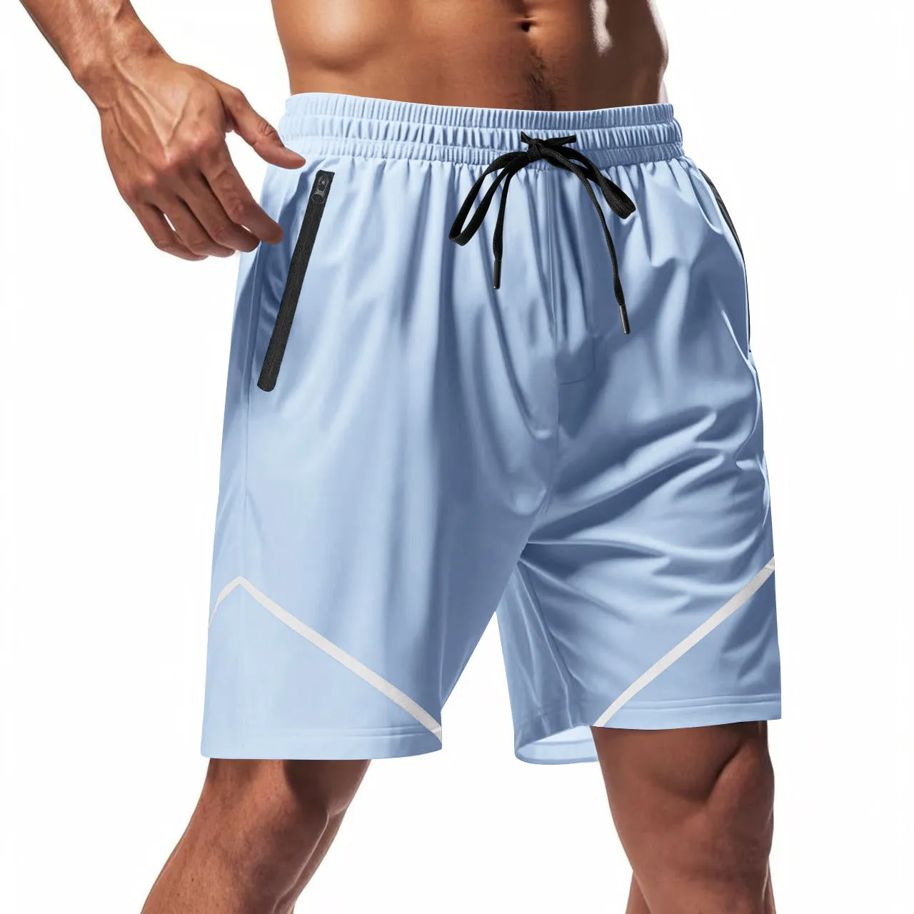 Mens Athletic Shorts  Quick Dry  Loose Fit  Knee Length  Zipper Pockets  Drawstring
