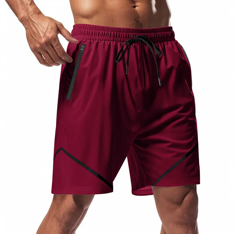 Mens Athletic Shorts  Quick Dry  Loose Fit  Knee Length  Zipper Pockets  Drawstring
