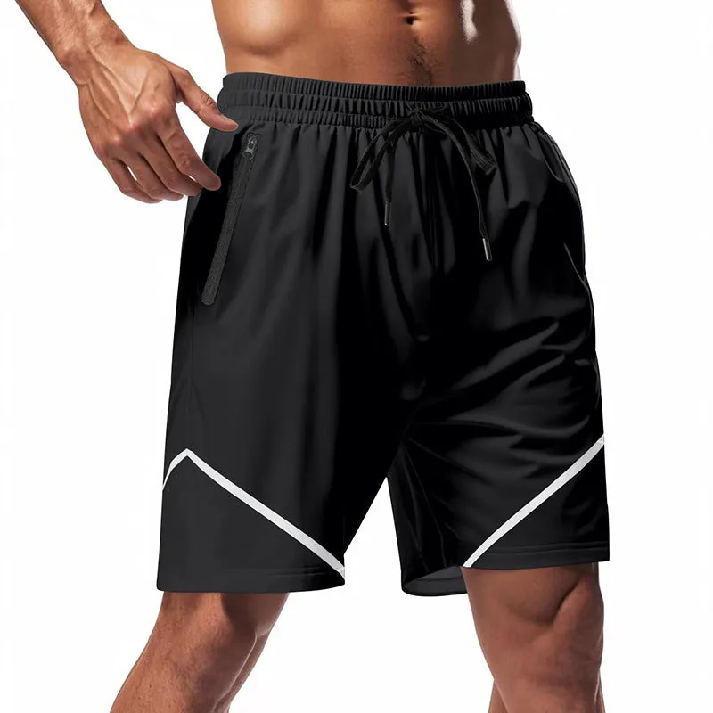 Mens Athletic Shorts  Quick Dry  Loose Fit  Knee Length  Zipper Pockets  Drawstring
