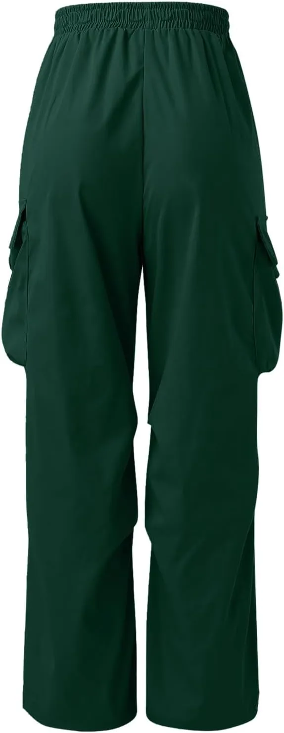 Men's Baggy Cargo Pants Casual Drawstring Waist Loose Fit Outdoor Parachute Pants Multi Pockets