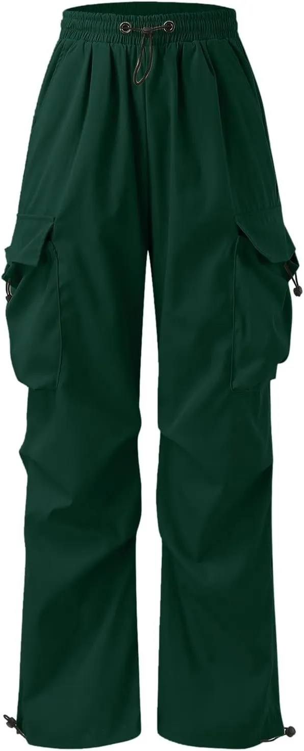 Men's Baggy Cargo Pants Casual Drawstring Waist Loose Fit Outdoor Parachute Pants Multi Pockets
