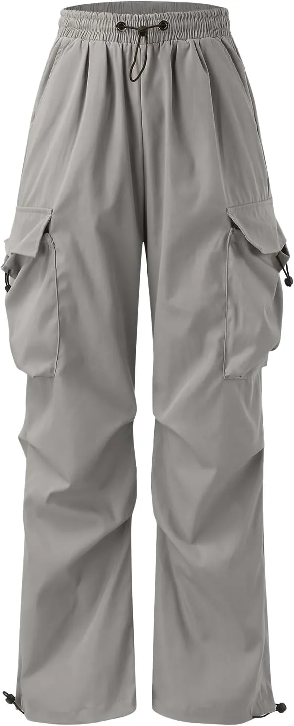 Men's Baggy Cargo Pants Casual Drawstring Waist Loose Fit Outdoor Parachute Pants Multi Pockets