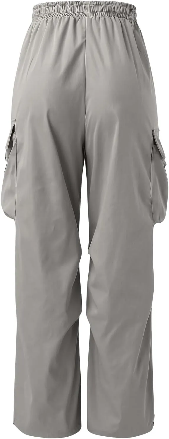 Men's Baggy Cargo Pants Casual Drawstring Waist Loose Fit Outdoor Parachute Pants Multi Pockets