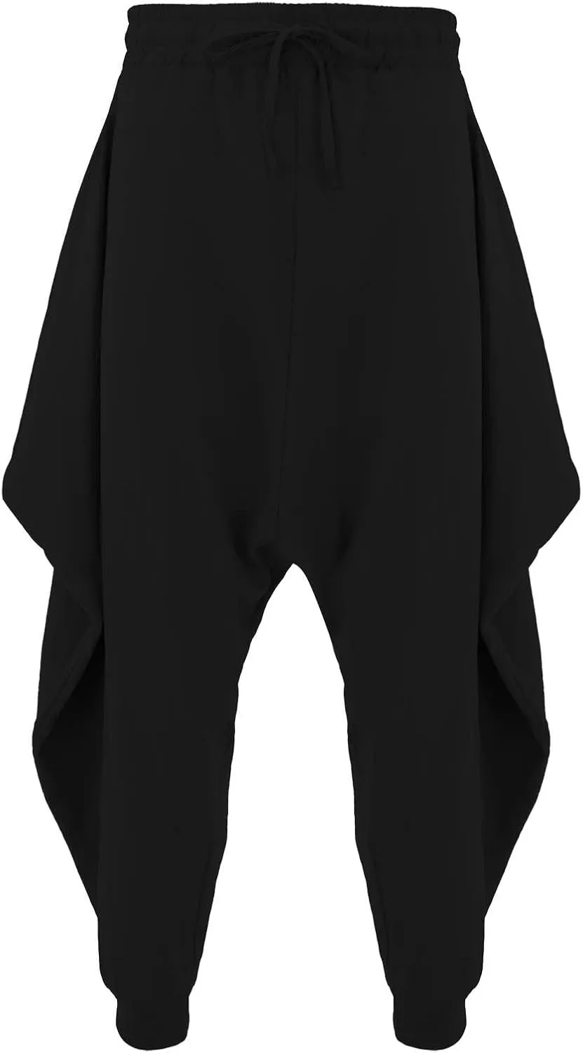 Mens Baggy Gypsy Boho Pants Cotton Linen Yoga Casual Drop Crotch Trousers Big and Tall Hippie Aladdin Harem Pants