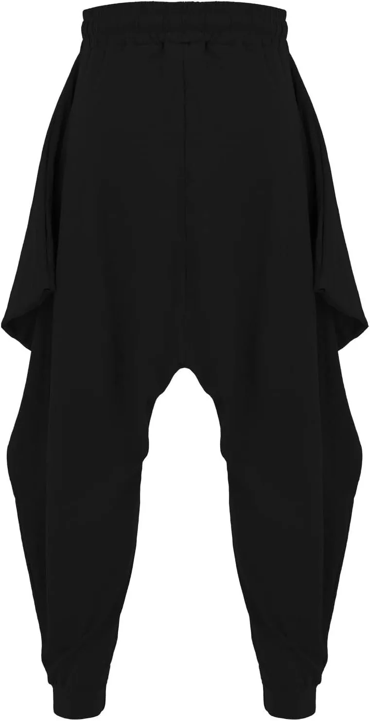 Mens Baggy Gypsy Boho Pants Cotton Linen Yoga Casual Drop Crotch Trousers Big and Tall Hippie Aladdin Harem Pants
