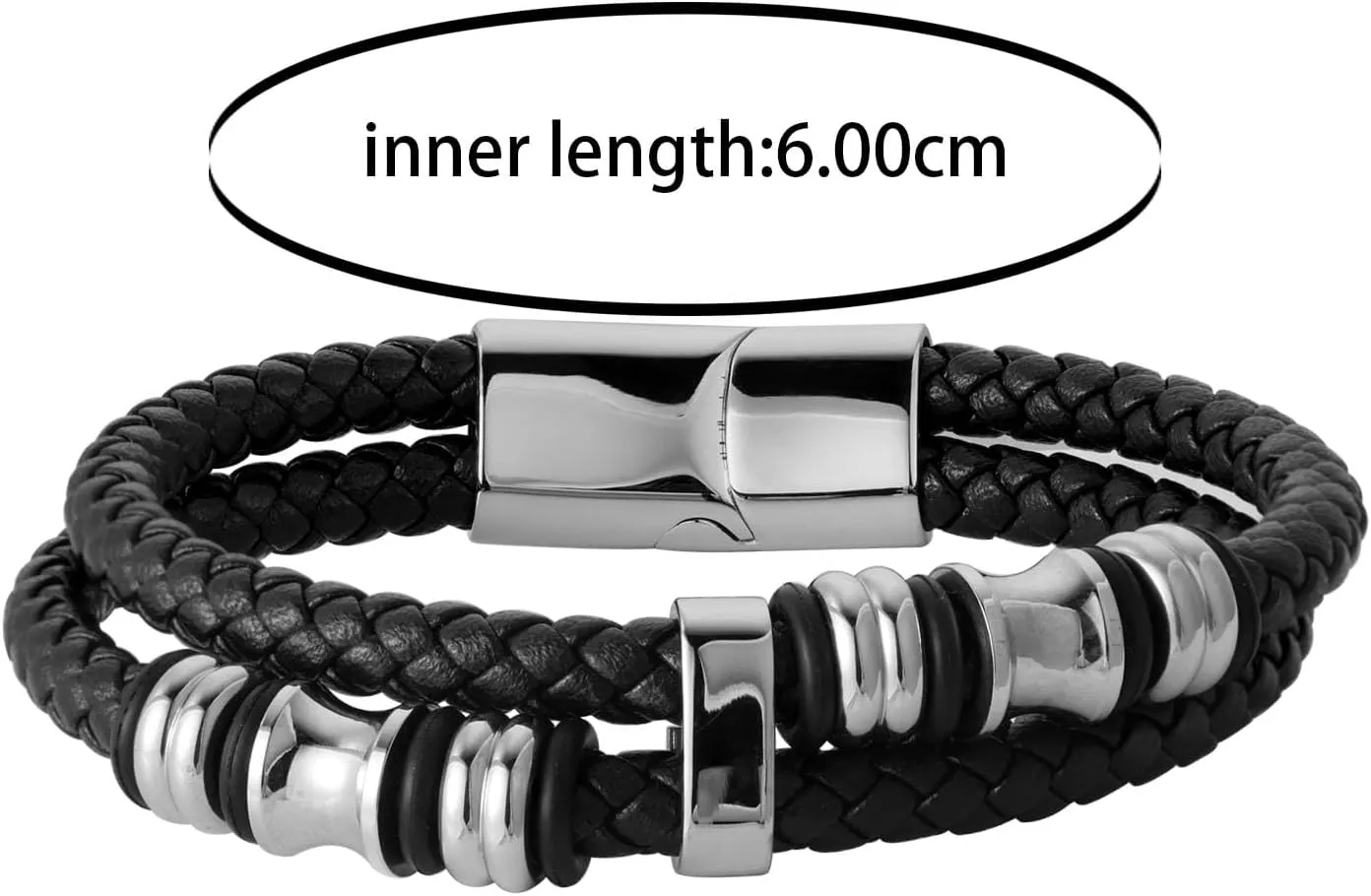 Mens Bracelet,Gifts for Men,Double-Row Black Braided Leather Bracelets for Men,Black Stainless Steel Cross Jewelry With Black Onyx Beads Bracelets,Charm Bracelet,For Dad,Friends,Brother,Sons