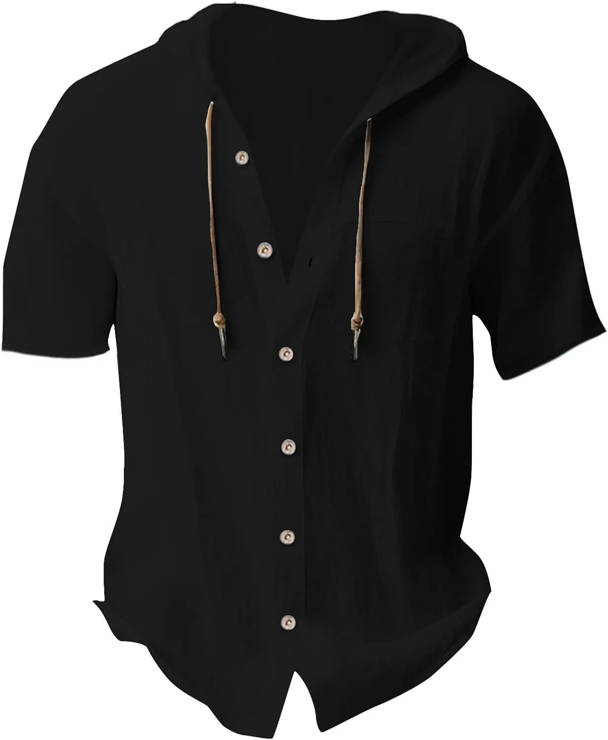 Mens Button Down Linen Shirts Summer Short Sleeve Hoodie Tops Lightweight Casual Hawaiian Beach Tees Hippie Clothes