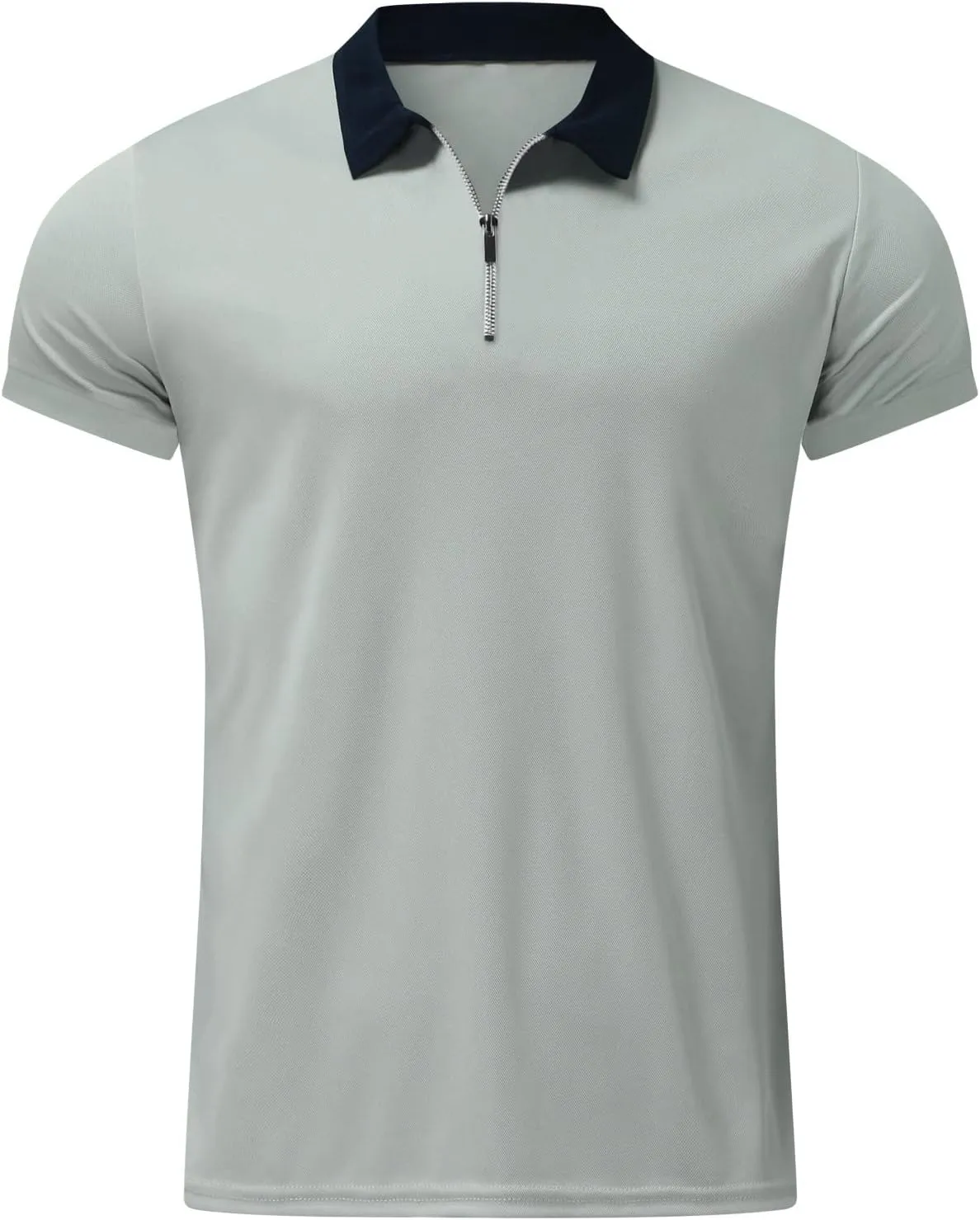 Men's Casual Fashion Short Sleeve Polo Shirts Slim Fit Lapel Zip Up Tactical Golf Tennis T-Shirts Summer Solid Work Tops