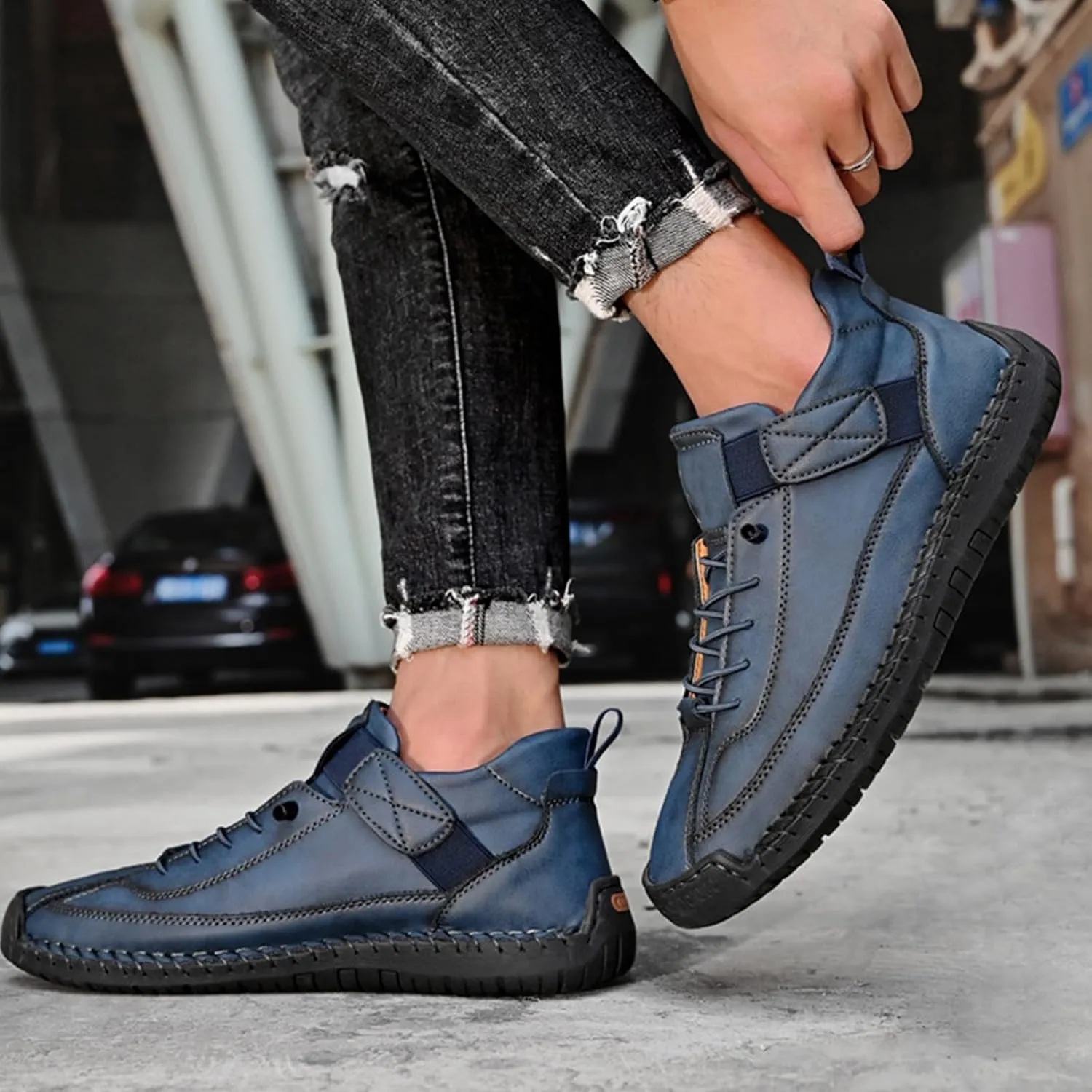 Mens Casual Leather Shoes Ankle Chukka Boots Slip On Lightweight Loafers Women's Fashion Sneakers Lightweight Dress Walking Driving Shoes Business Working Office Shoe Comfortable Handmade Unisex