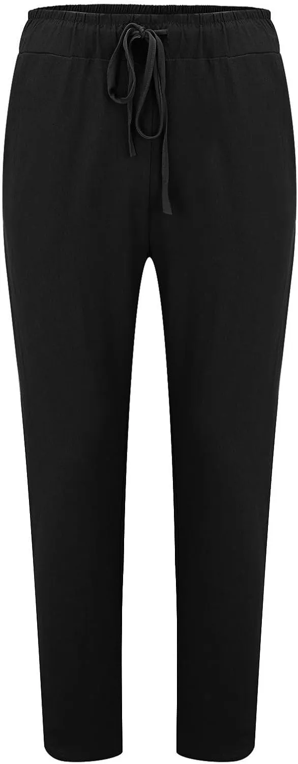 Mens Casual Linen Peasant Pants Loose Fit Straight Leg Harem Pants Elastic Waist Beach Boho Hawaiian Yoga Trousers