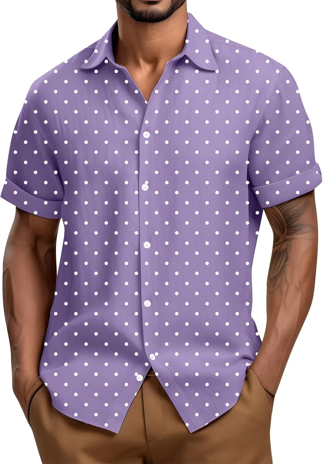 Men's Casual Polka Dot Shirts Short Sleeve Button Down Blouse Summer Beach Hawaiian Stylish Tee Tops Funny Shirt