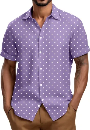Men's Casual Polka Dot Shirts Short Sleeve Button Down Blouse Summer Beach Hawaiian Stylish Tee Tops Funny Shirt