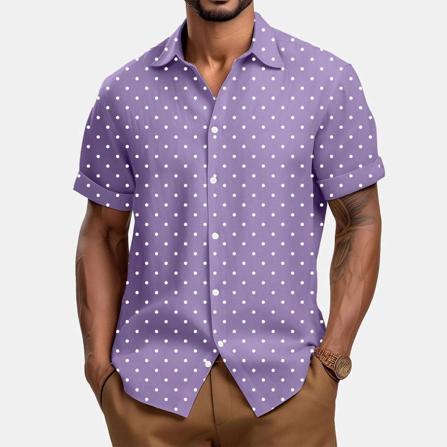 Men's Casual Polka Dot Shirts Short Sleeve Button Down Blouse Summer Beach Hawaiian Stylish Tee Tops Funny Shirt