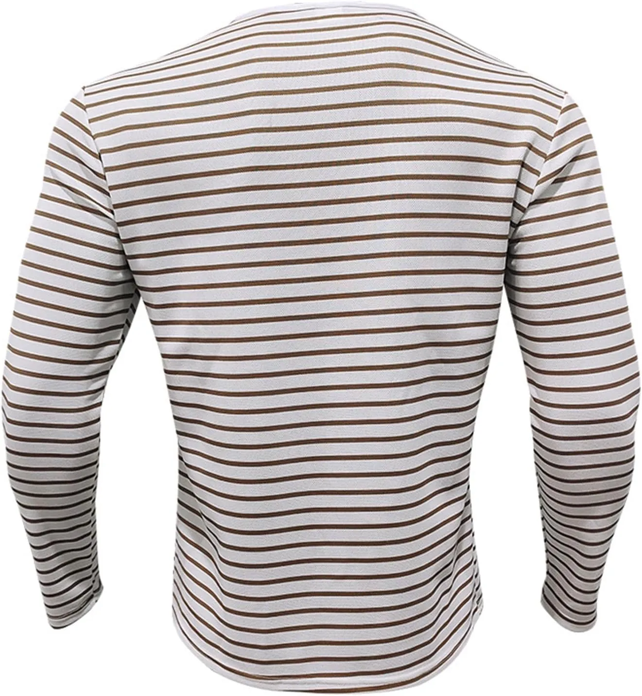 Mens Causal Henley T Shirt Long Sleeve Striped Print Deep V Neck Crewneck Slim Fit Trendy Workout Tees Pullover Tops