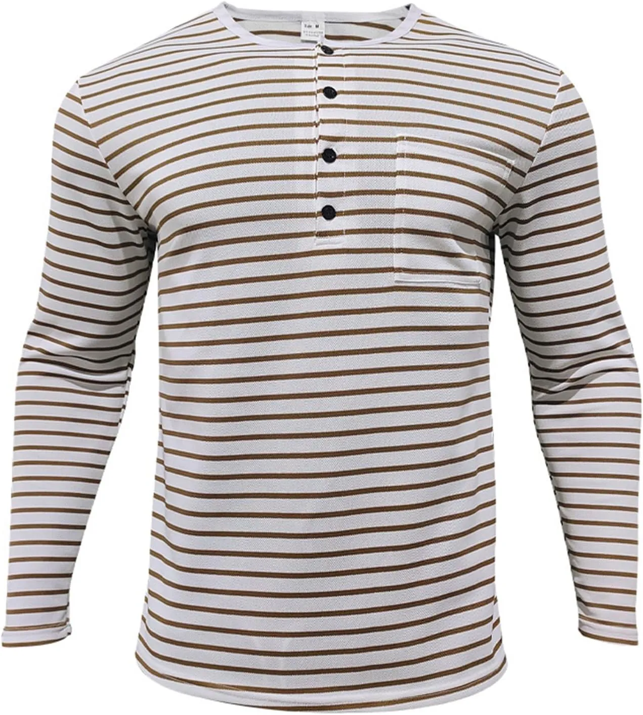 Mens Causal Henley T Shirt Long Sleeve Striped Print Deep V Neck Crewneck Slim Fit Trendy Workout Tees Pullover Tops