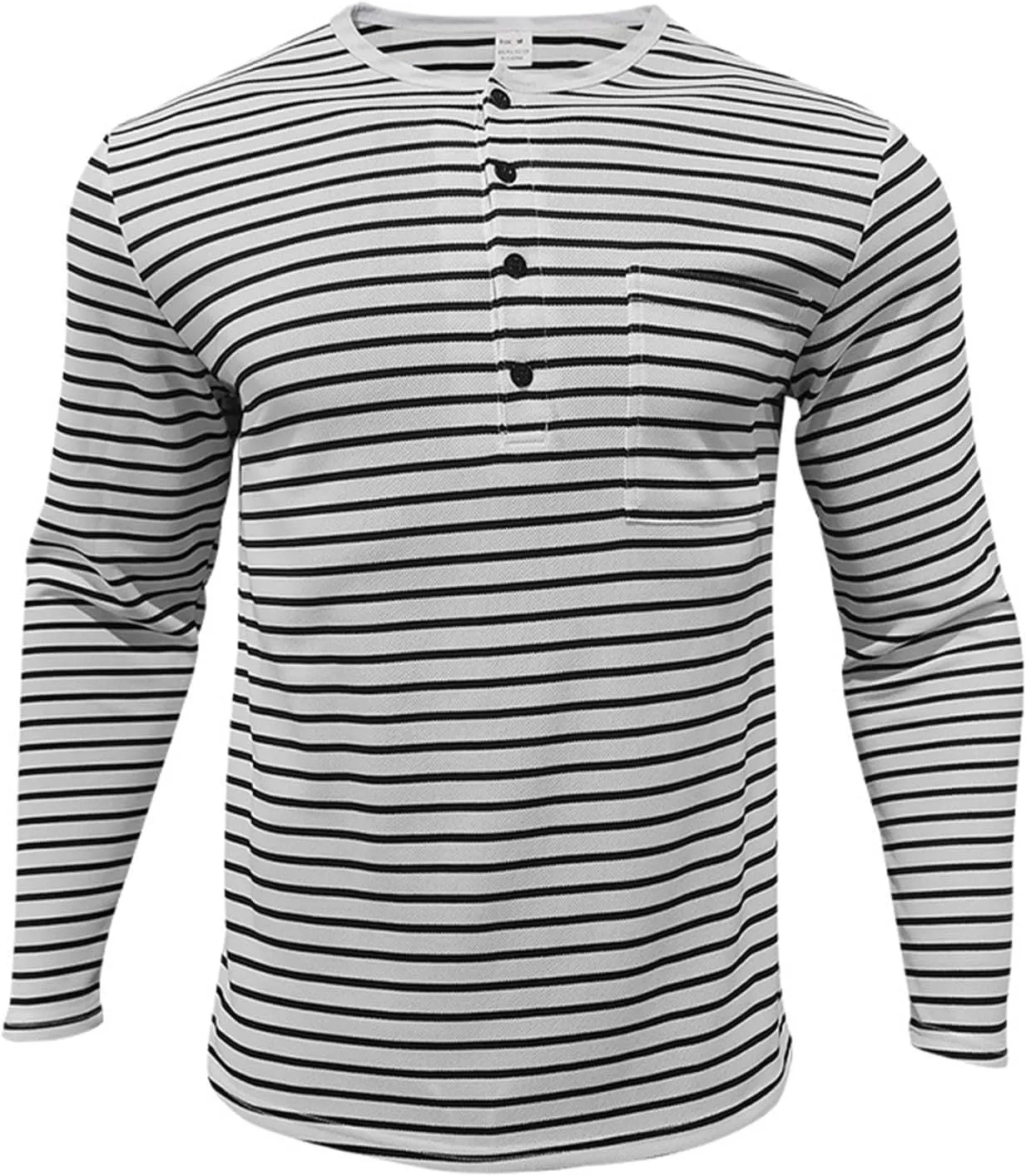 Mens Causal Henley T Shirt Long Sleeve Striped Print Deep V Neck Crewneck Slim Fit Trendy Workout Tees Pullover Tops