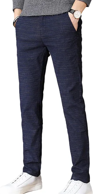 Men's Chinos Jeans Pant Slim Fit Stretch Skinny Dress Pants Casual Business Check Trousers
