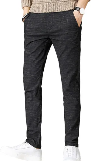 Men's Chinos Jeans Pant Slim Fit Stretch Skinny Dress Pants Casual Business Check Trousers