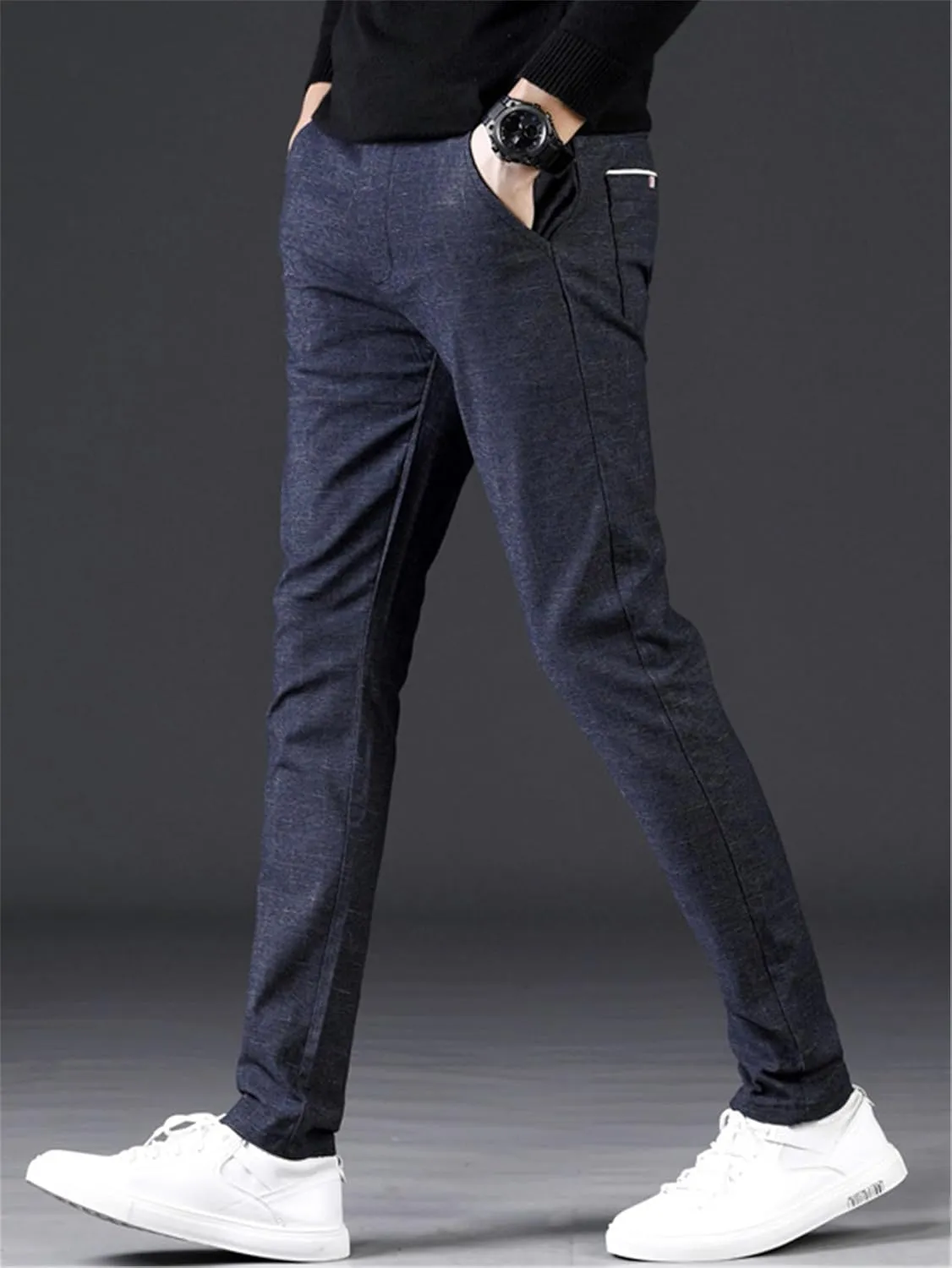 Men's Chinos Slim Fit Pants Flat Front Stretch Skinny Tapered Dress Pants Comfort Casual Plaid Trousers