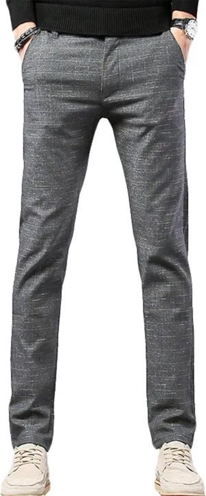Men's Chinos Slim Fit Pants Flat Front Stretch Skinny Tapered Dress Pants Comfort Casual Plaid Trousers