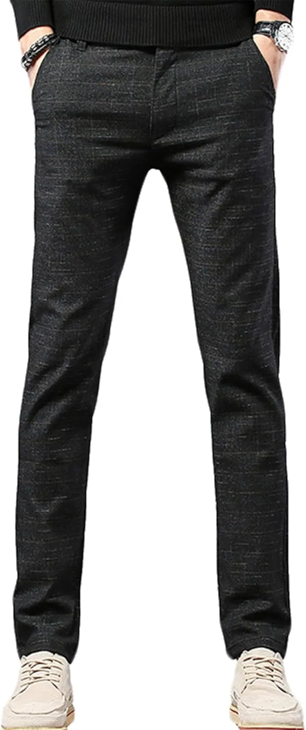 Men's Chinos Slim Fit Pants Flat Front Stretch Skinny Tapered Dress Pants Comfort Casual Plaid Trousers
