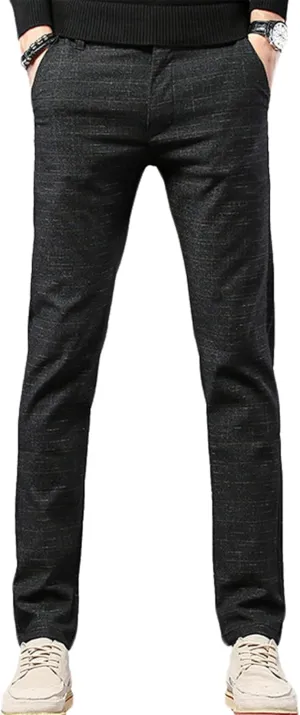 Men's Chinos Slim Fit Pants Flat Front Stretch Skinny Tapered Dress Pants Comfort Casual Plaid Trousers