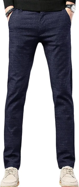 Men's Chinos Slim Fit Pants Flat Front Stretch Skinny Tapered Dress Pants Comfort Casual Plaid Trousers