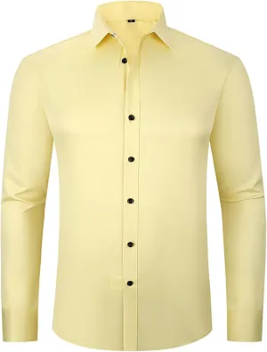 Men's Classic Business Dress Shirt Long Sleeve Solid Spread Collar Wrinkle Resistant Formal Attire Slim Fit Office Work Top